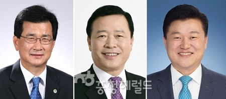 충북지사 예비후보들 왼쪽부터 민주당 이시종 지사, 한국당 박경국 후보, 바른미래당 신용한 후보
