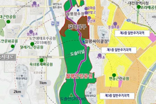 대전 월평공원 갈마지구 민간특례사업 부지.