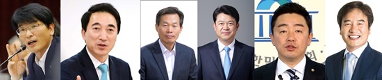 21대 총선 민주당 단수 후보로 선정된 박완주·박수현·나소열·복기왕·강훈식·조한기(왼쪽부터)