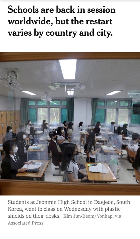 뉴욕타임즈에 실린 대전전민고 고등학교 3학년 학생들의 수업 모습