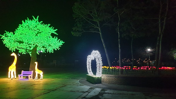 강경 젓갈공원에 설치된 대형 LED 나무 (사진=논산시 제공)