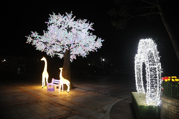 강경 젓갈공원에 설치된 대형 LED 나무 (사진=논산시 제공)